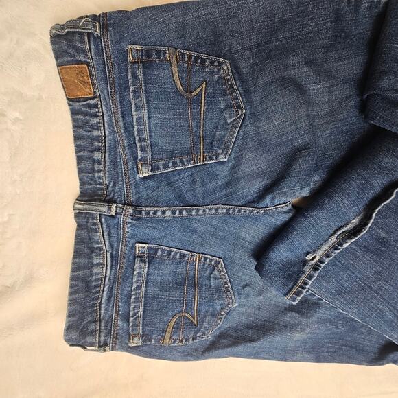 American eagle 8 short real flare Blue Jeans denim heel frayed see pics - Picture 11 of 12
